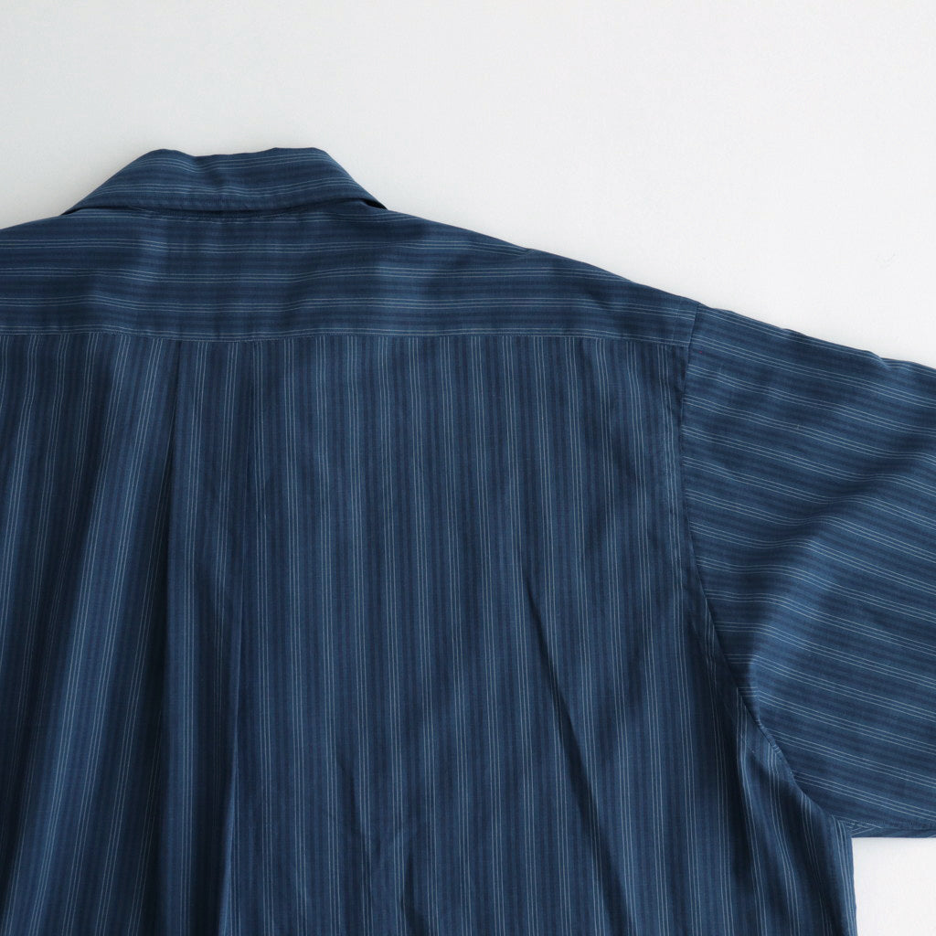 ORGANIC COTTON LOAN STRIPE OPEN COLLAR SHIRT #BLUE×NAVY [A24A