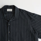 ORGANIC COTTON LOAN STRIPE OPEN COLLAR SHIRT #GRAY×BLACK [A24A-17SH02C]