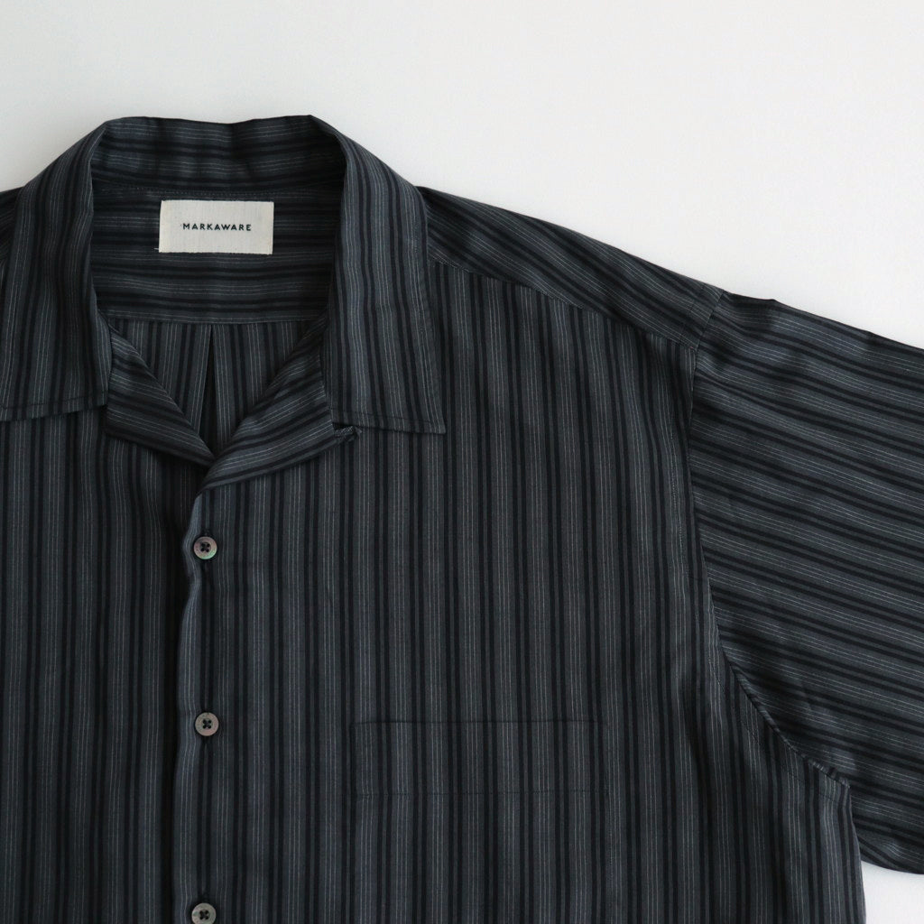 ORGANIC COTTON LOAN STRIPE OPEN COLLAR SHIRT #GRAY×BLACK [A24A-17SH02C]