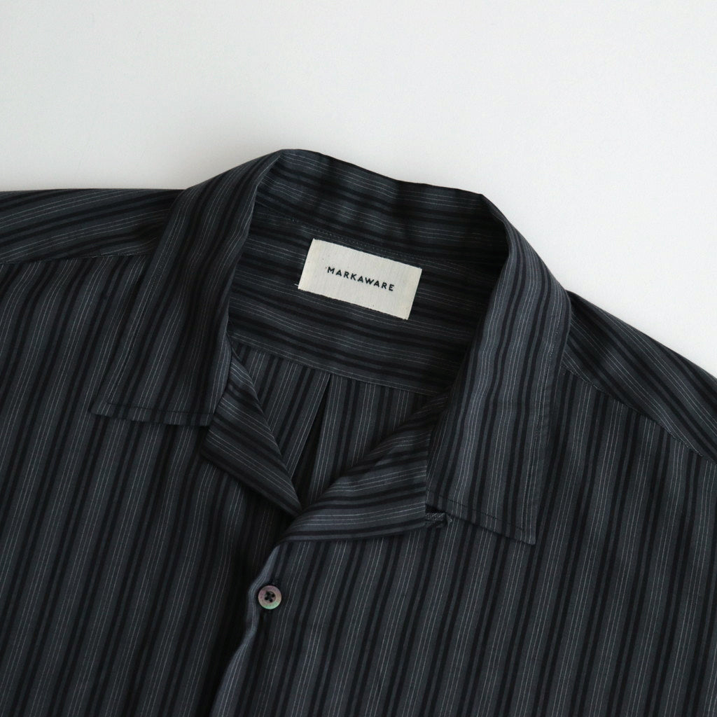 ORGANIC COTTON LOAN STRIPE OPEN COLLAR SHIRT #GRAY×BLACK [A24A-17SH02C]
