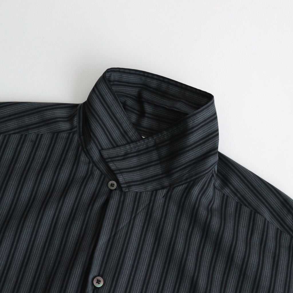 ORGANIC COTTON LOAN STRIPE OPEN COLLAR SHIRT #GRAY×BLACK [A24A-17SH02C]