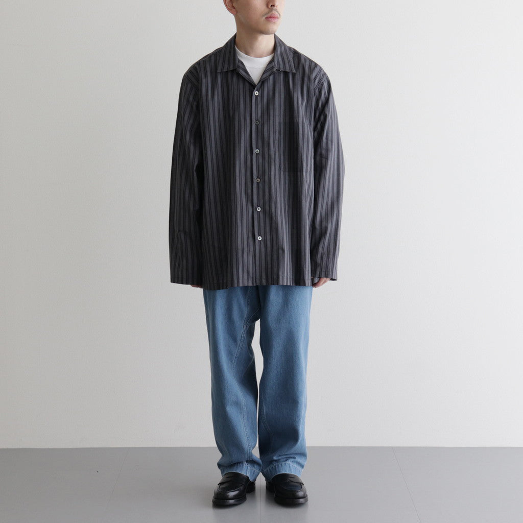 ORGANIC COTTON LOAN STRIPE OPEN COLLAR SHIRT #GRAY×BLACK [A24A-17SH02C]