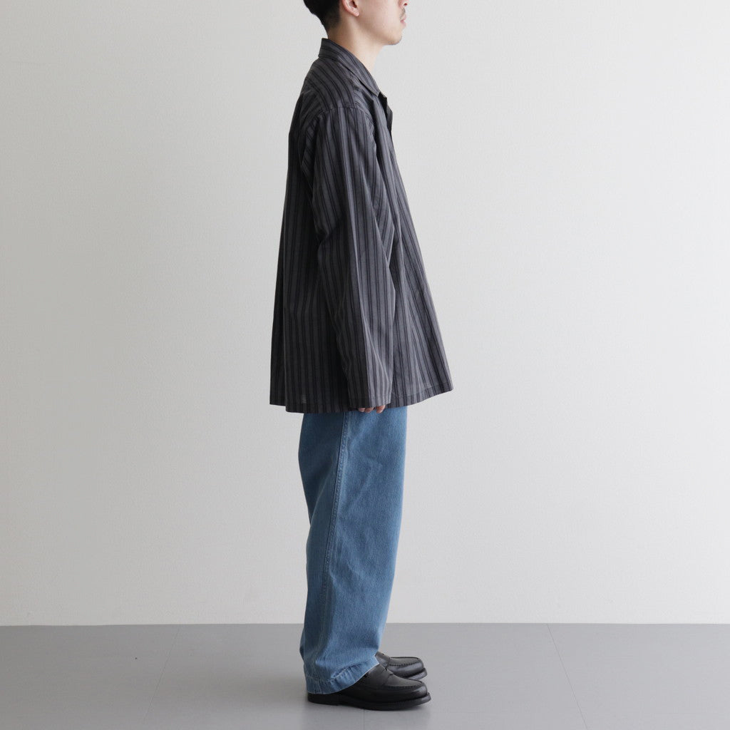 ORGANIC COTTON LOAN STRIPE OPEN COLLAR SHIRT #GRAY×BLACK [A24A-17SH02C]