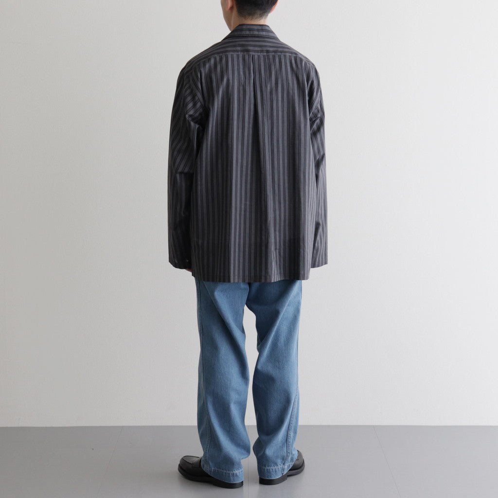 ORGANIC COTTON LOAN STRIPE OPEN COLLAR SHIRT #GRAY×BLACK [A24A-17SH02C]