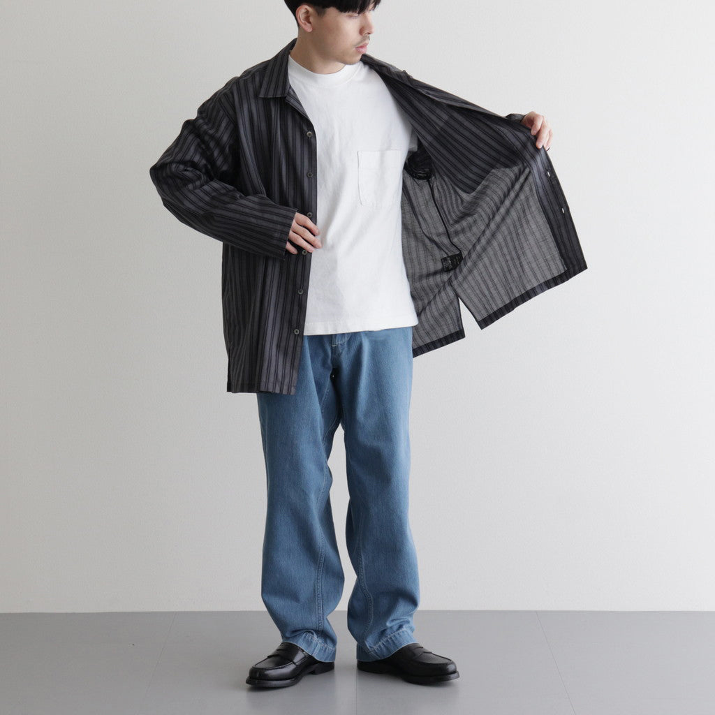 ORGANIC COTTON LOAN STRIPE OPEN COLLAR SHIRT #GRAY×BLACK [A24A-17SH02C]