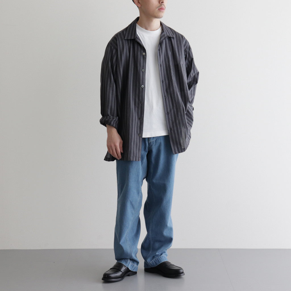 ORGANIC COTTON LOAN STRIPE OPEN COLLAR SHIRT #GRAY×BLACK [A24A-17SH02C]