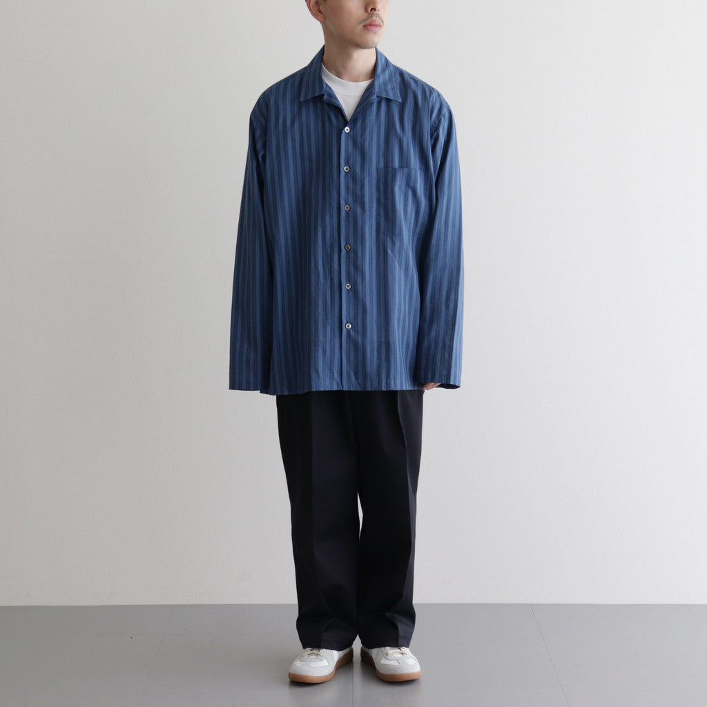 ORGANIC COTTON LOAN STRIPE OPEN COLLAR SHIRT #BLUE×NAVY [A24A-17SH02C]