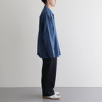 ORGANIC COTTON LOAN STRIPE OPEN COLLAR SHIRT #BLUE×NAVY [A24A-17SH02C]