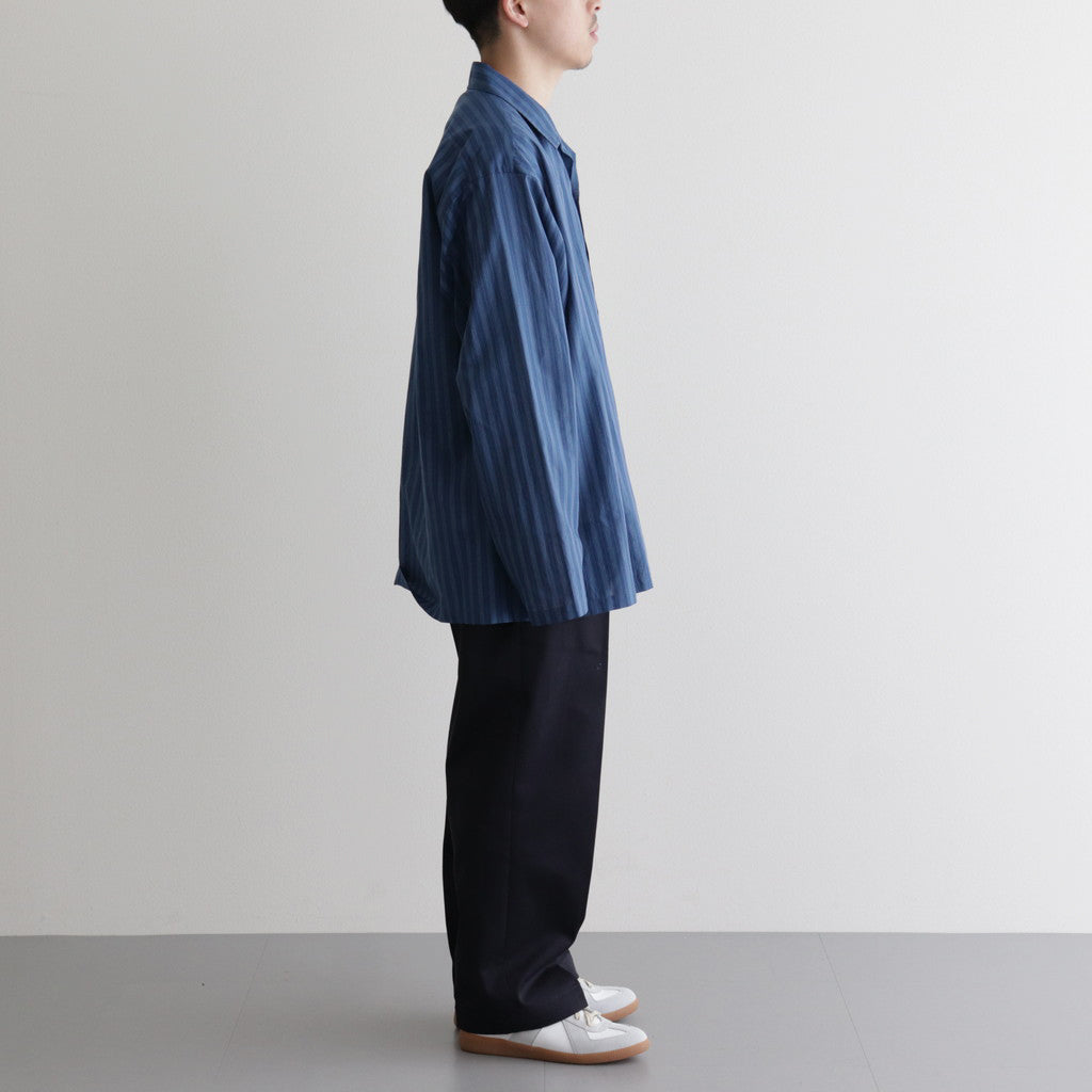 ORGANIC COTTON LOAN STRIPE OPEN COLLAR SHIRT #BLUE×NAVY [A24A-17SH02C]