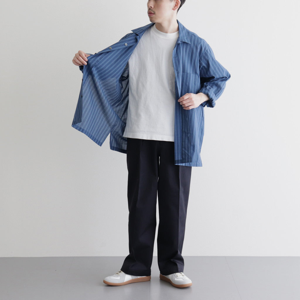 ORGANIC COTTON LOAN STRIPE OPEN COLLAR SHIRT #BLUE×NAVY [A24A-17SH02C]