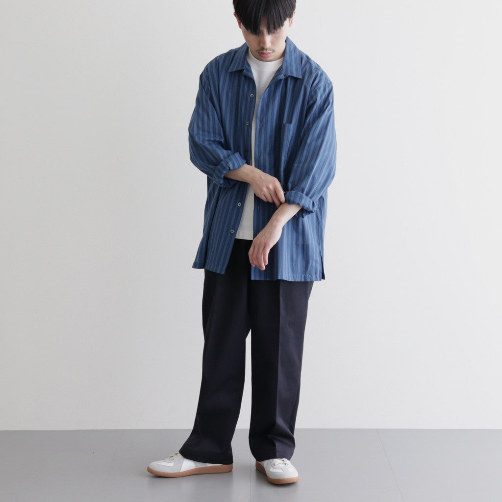 ORGANIC COTTON LOAN STRIPE OPEN COLLAR SHIRT #BLUE×NAVY [A24A-17SH02C]