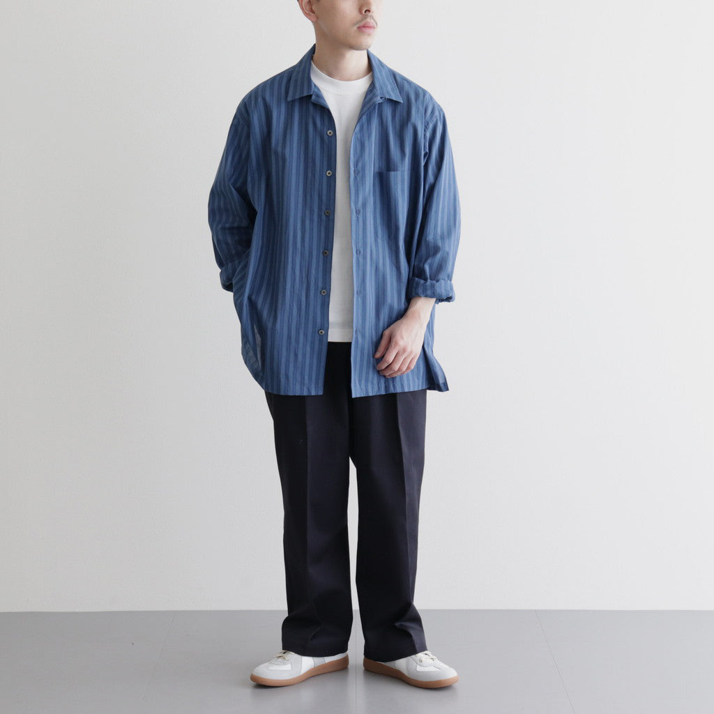 ORGANIC COTTON LOAN STRIPE OPEN COLLAR SHIRT #BLUE×NAVY [A24A-17SH02C]