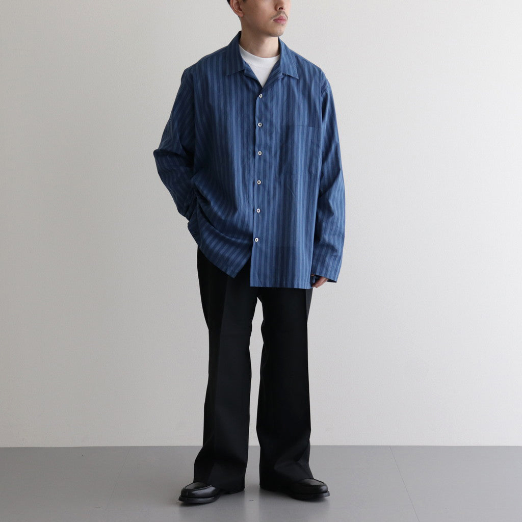 ORGANIC COTTON LOAN STRIPE OPEN COLLAR SHIRT #BLUE×NAVY [A24A-17SH02C]