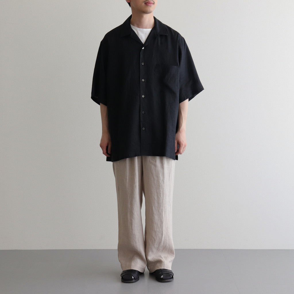 OPEN COLLAR WIDE SHIRT S/S #BLACK [A24B-05SH01B]