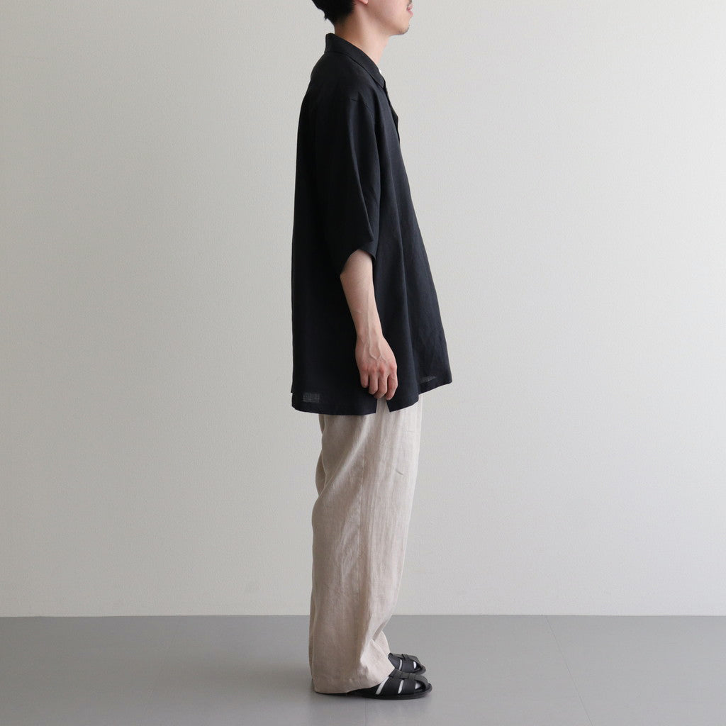 OPEN COLLAR WIDE SHIRT S/S #BLACK [A24B-05SH01B]
