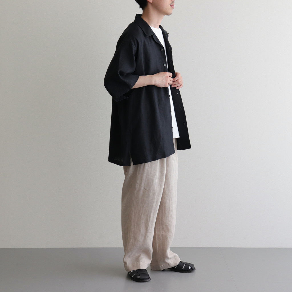 OPEN COLLAR WIDE SHIRT S/S #BLACK [A24B-05SH01B]
