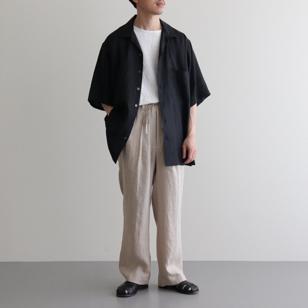 OPEN COLLAR WIDE SHIRT S/S #BLACK [A24B-05SH01B]