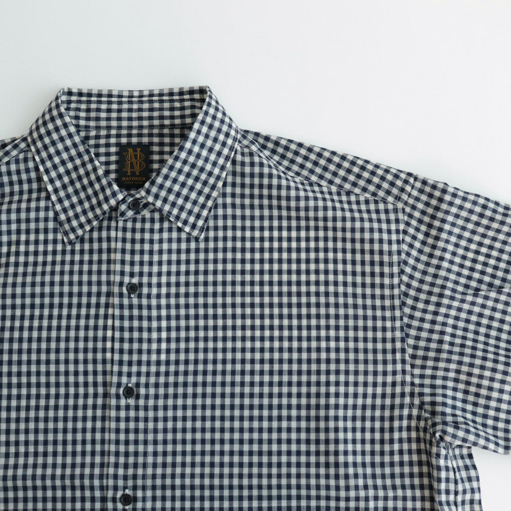 GINGHAM CHECK WOOL REGULAR COLLAR SHIRT #NAVY×IVORY [BN-24SM-028]
