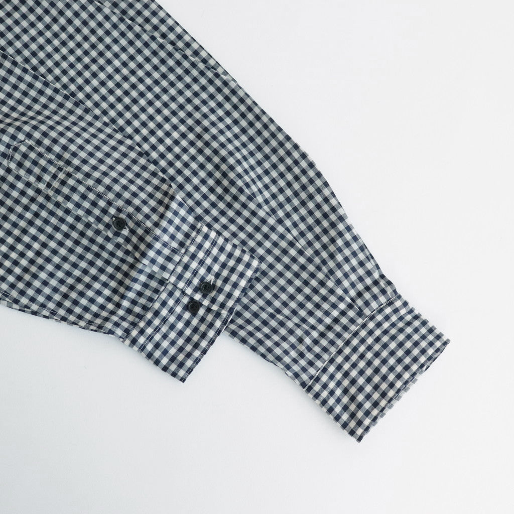 GINGHAM CHECK WOOL REGULAR COLLAR SHIRT #NAVY×IVORY [BN-24SM-028]