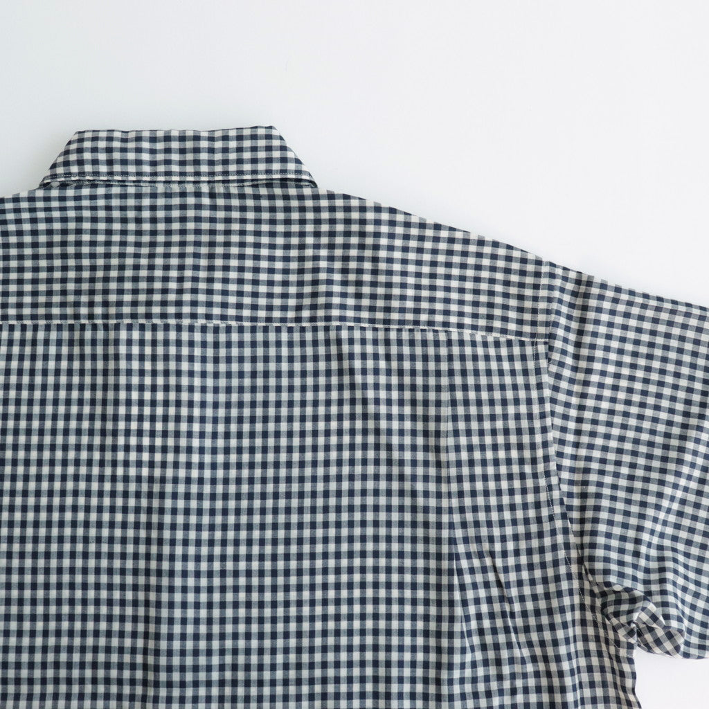 GINGHAM CHECK WOOL REGULAR COLLAR SHIRT #NAVY×IVORY [BN-24SM-028]