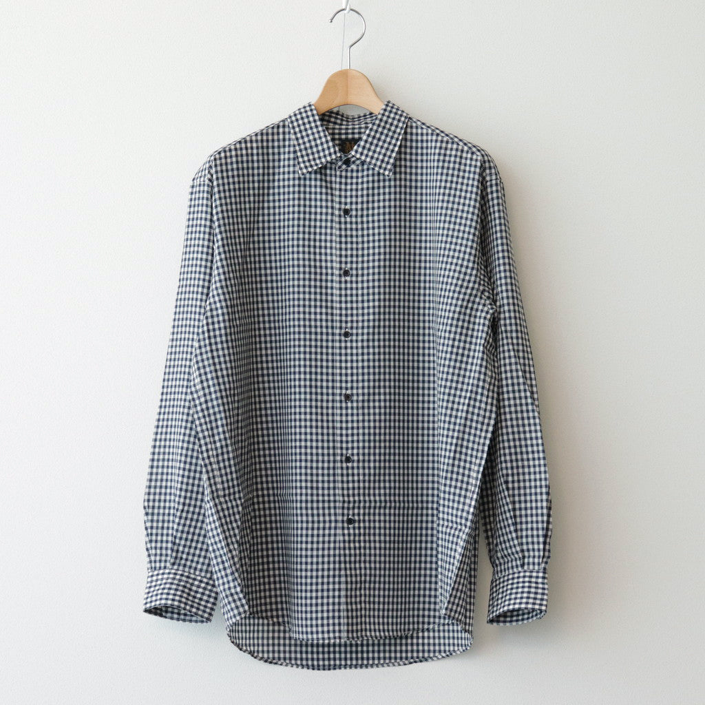 GINGHAM CHECK WOOL REGULAR COLLAR SHIRT #NAVY×IVORY [BN-24SM-028]