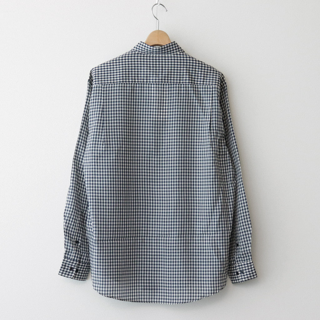 GINGHAM CHECK WOOL REGULAR COLLAR SHIRT #NAVY×IVORY [BN-24SM-028]