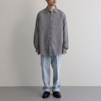 GINGHAM CHECK WOOL REGULAR COLLAR SHIRT #NAVY×IVORY [BN-24SM-028]