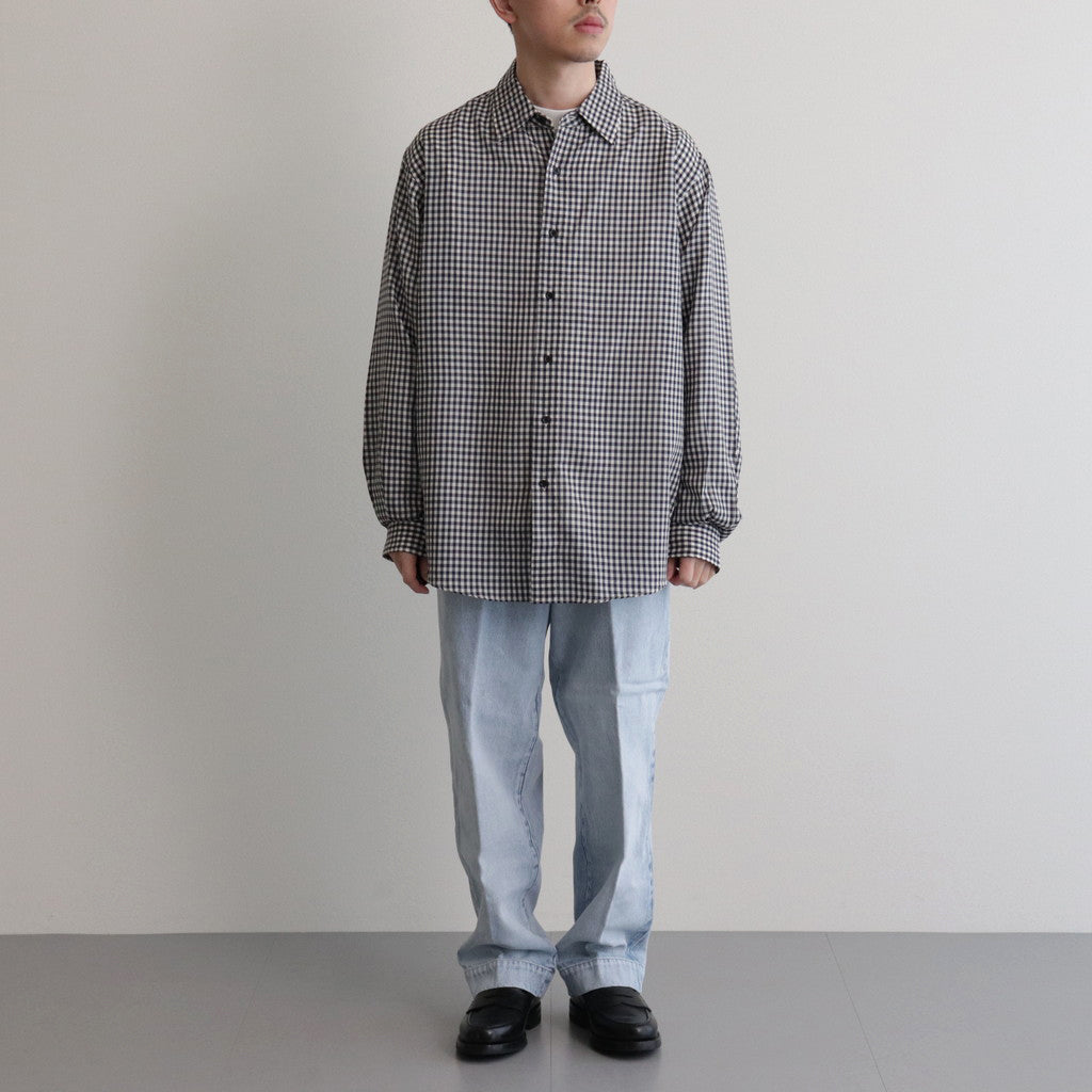 GINGHAM CHECK WOOL REGULAR COLLAR SHIRT #NAVY×IVORY [BN-24SM-028]