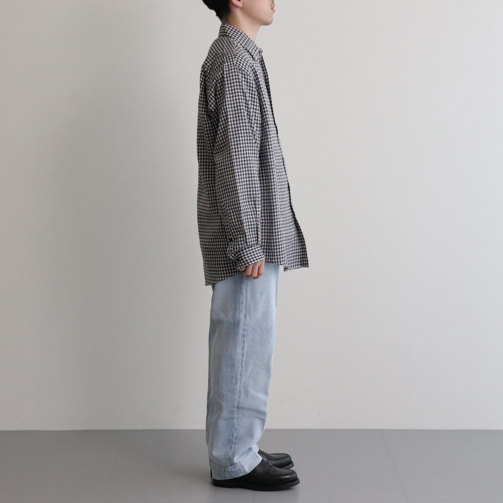 GINGHAM CHECK WOOL REGULAR COLLAR SHIRT #NAVY×IVORY [BN-24SM-028]