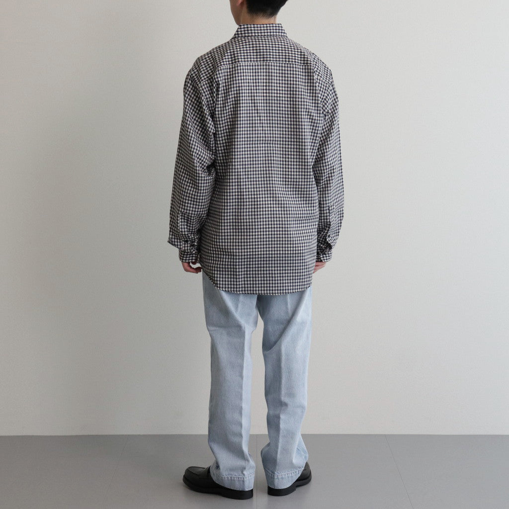 GINGHAM CHECK WOOL REGULAR COLLAR SHIRT #NAVY×IVORY [BN-24SM-028]