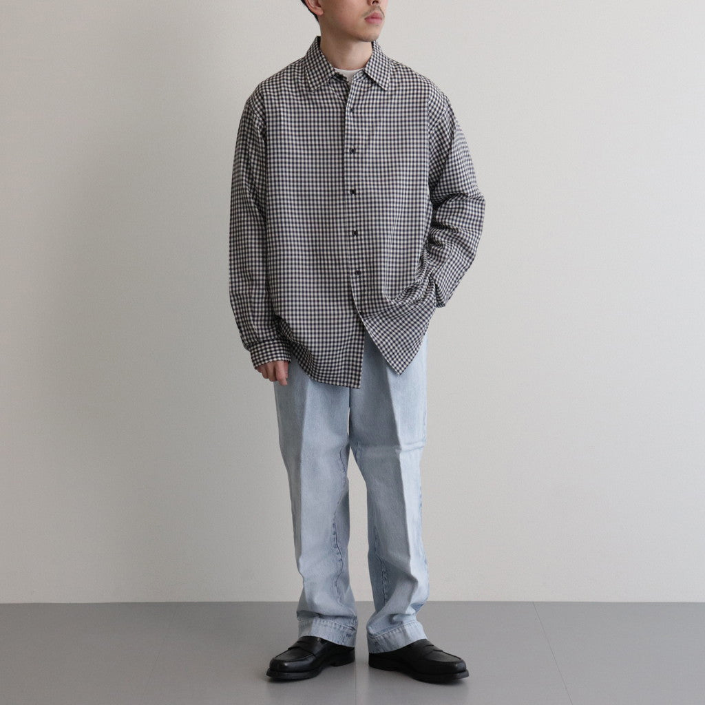 GINGHAM CHECK WOOL REGULAR COLLAR SHIRT #NAVY×IVORY [BN-24SM-028]