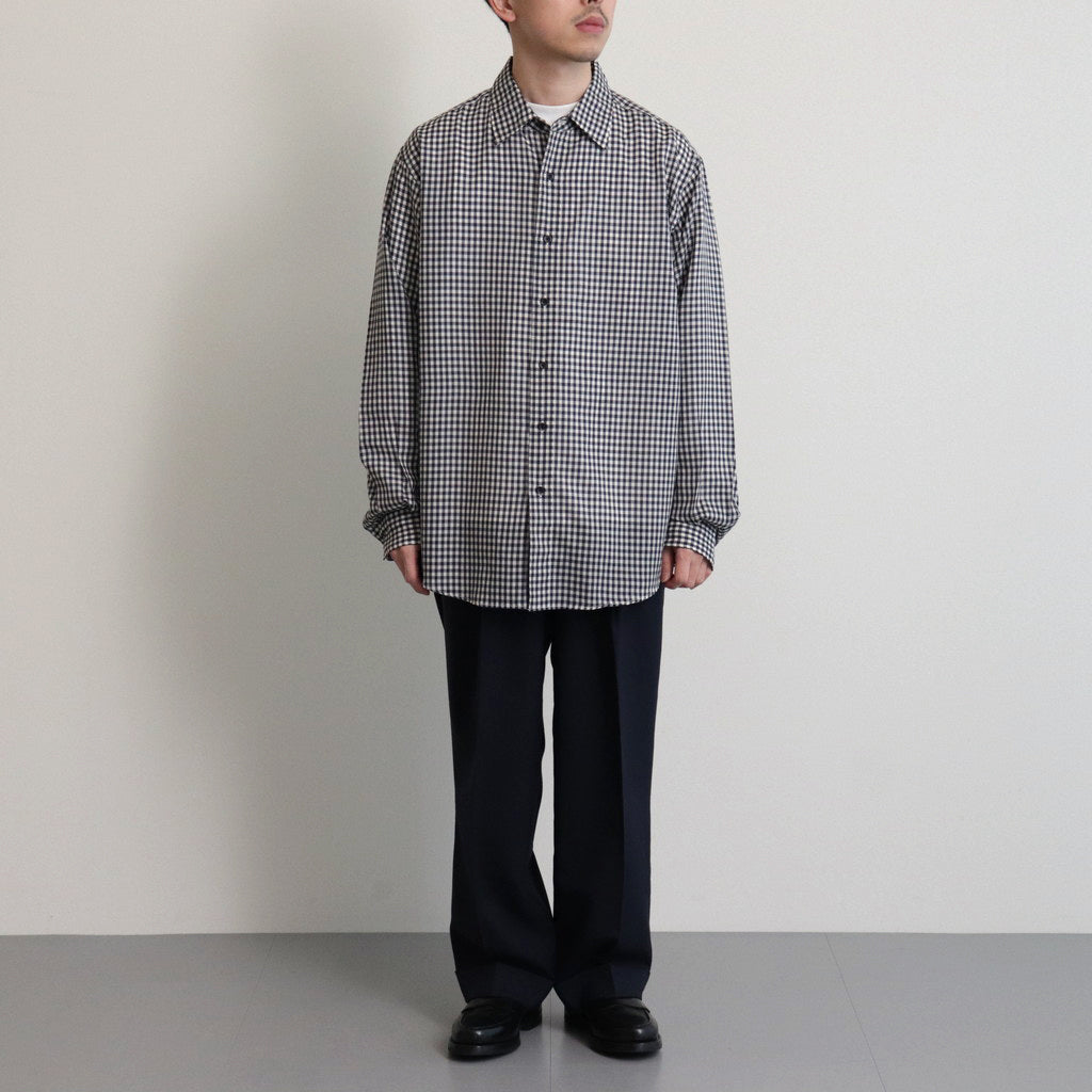 GINGHAM CHECK WOOL REGULAR COLLAR SHIRT #NAVY×IVORY [BN-24SM-028]