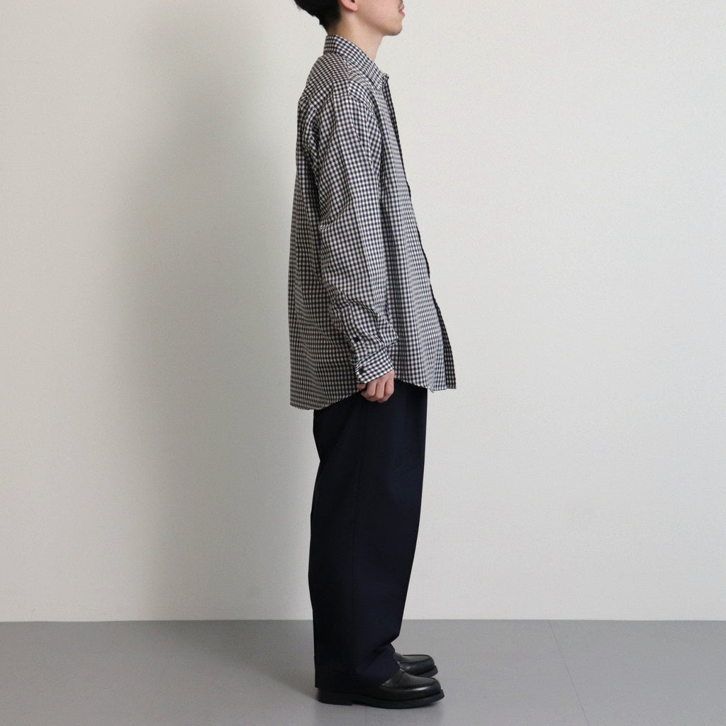 GINGHAM CHECK WOOL REGULAR COLLAR SHIRT #NAVY×IVORY [BN-24SM