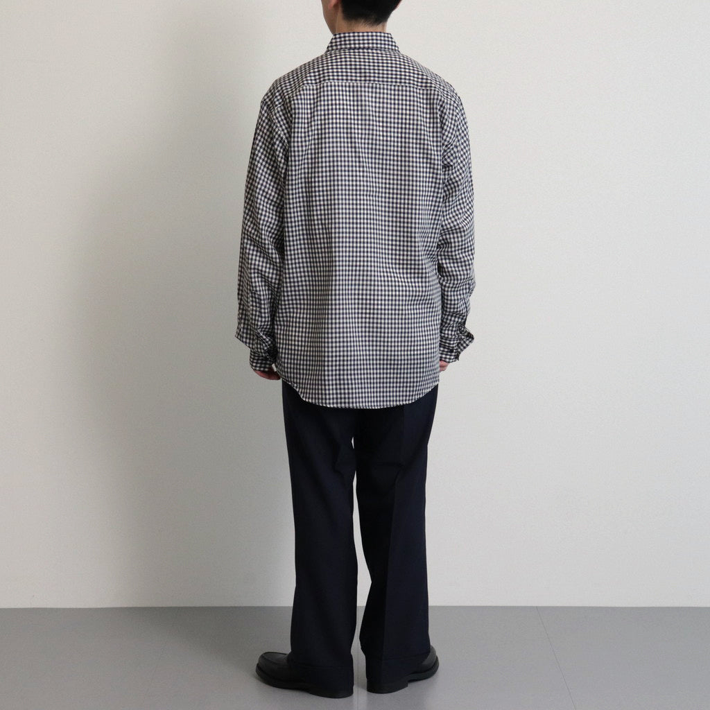 GINGHAM CHECK WOOL REGULAR COLLAR SHIRT #NAVY×IVORY [BN-24SM-028]