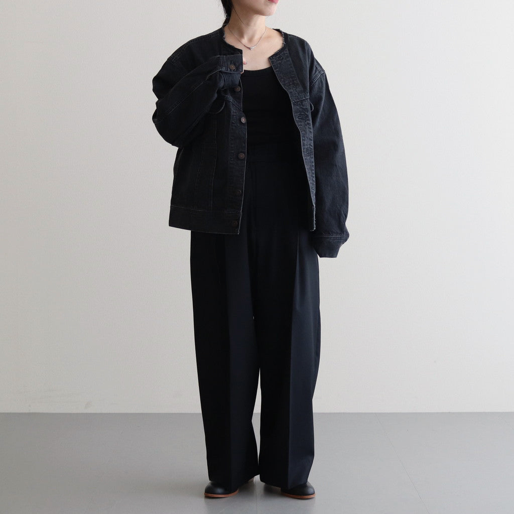 COLLARLESS DENIM JACKET #FADEBLACK [BHSW23F4]