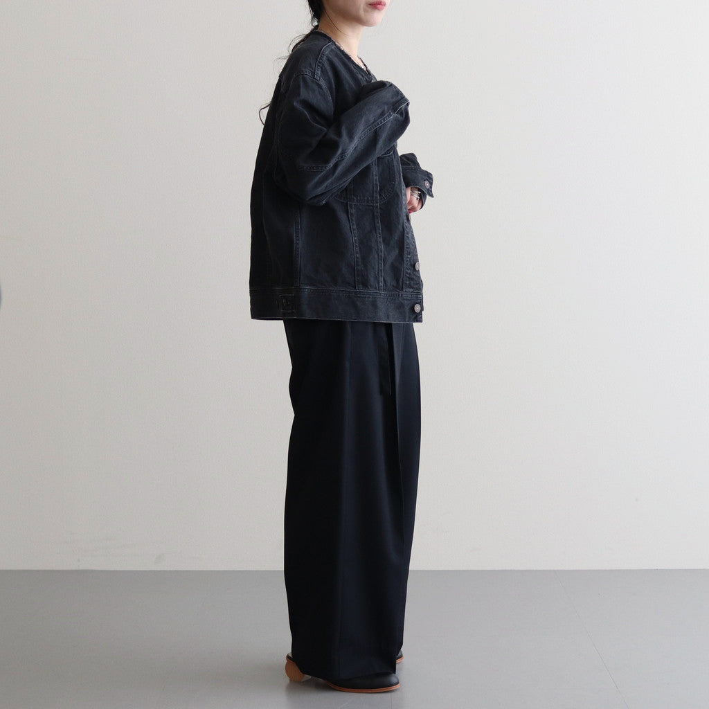 COLLARLESS DENIM JACKET #FADEBLACK [BHSW23F4]