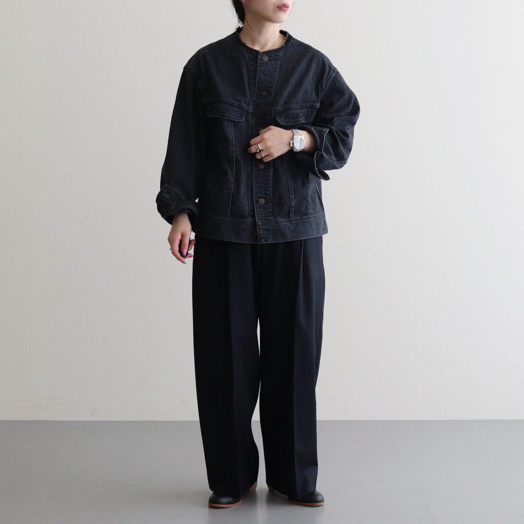 COLLARLESS DENIM JACKET #FADEBLACK [BHSW23F4]