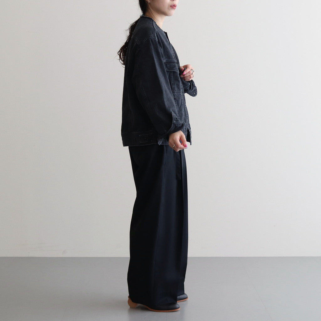 COLLARLESS DENIM JACKET #FADEBLACK [BHSW23F4]