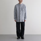 Grandad Collar Stripe Shirt #Navy Stripe [6041-1102]