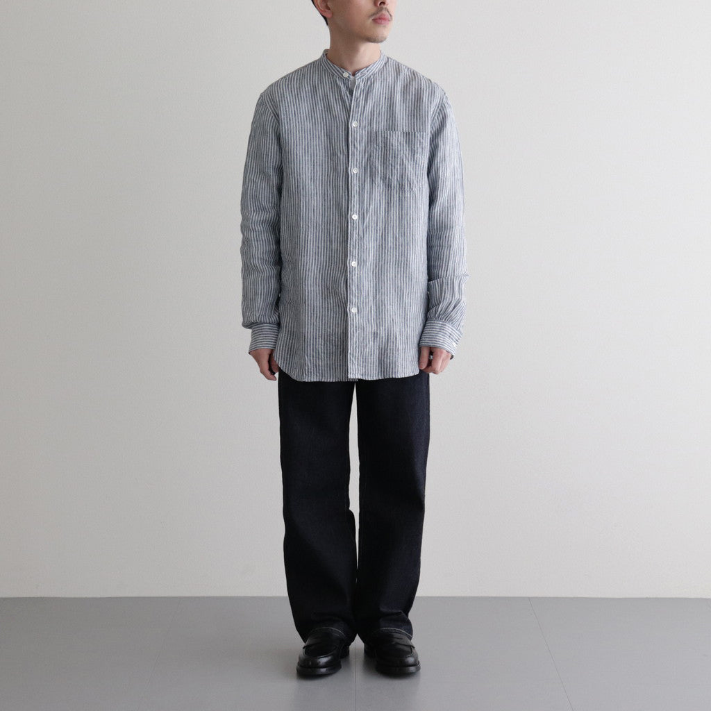 Grandad Collar Stripe Shirt #Navy Stripe [6041-1102]