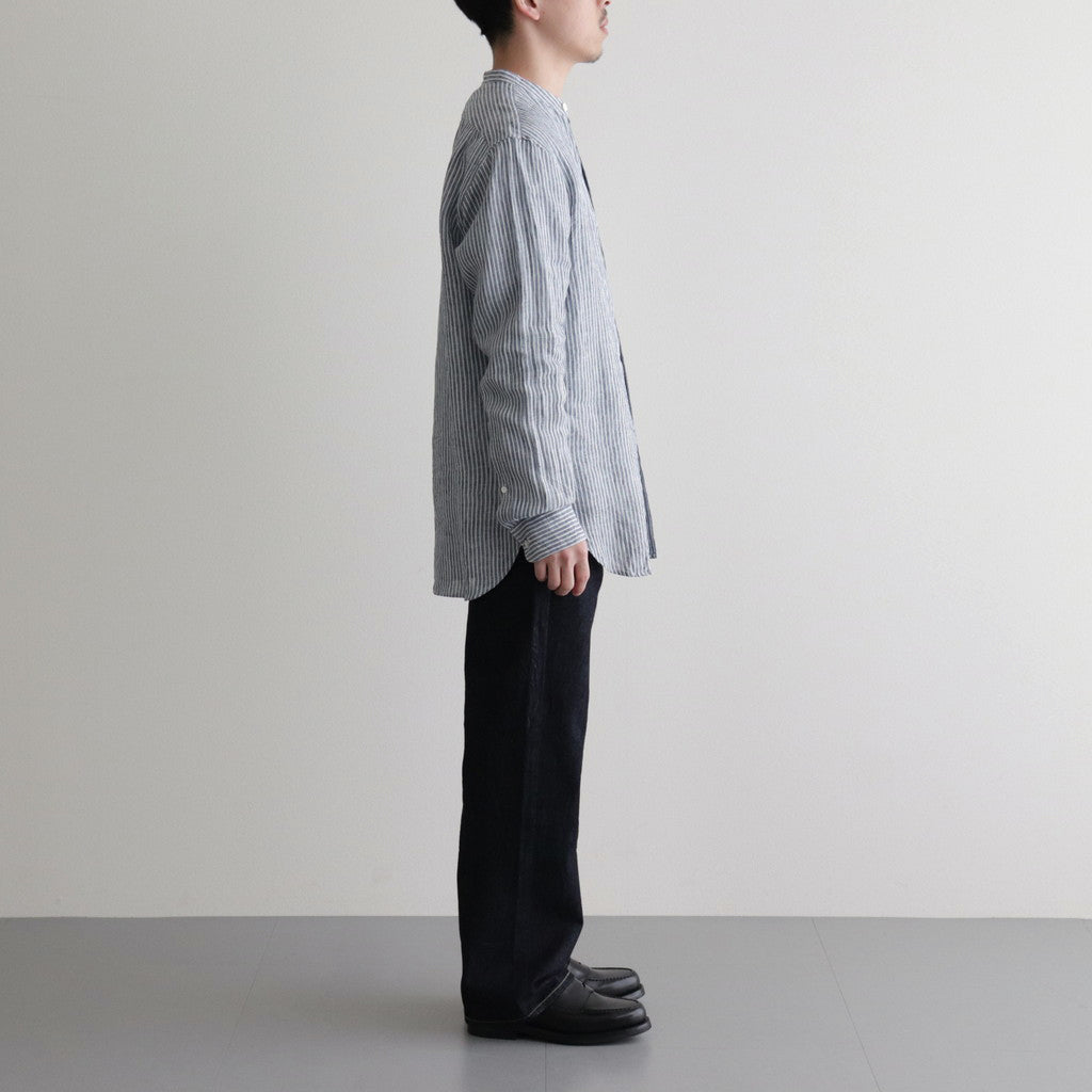 Grandad Collar Stripe Shirt #Navy Stripe [6041-1102]