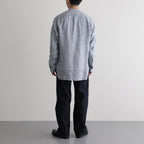 Grandad Collar Stripe Shirt #Navy Stripe [6041-1102]