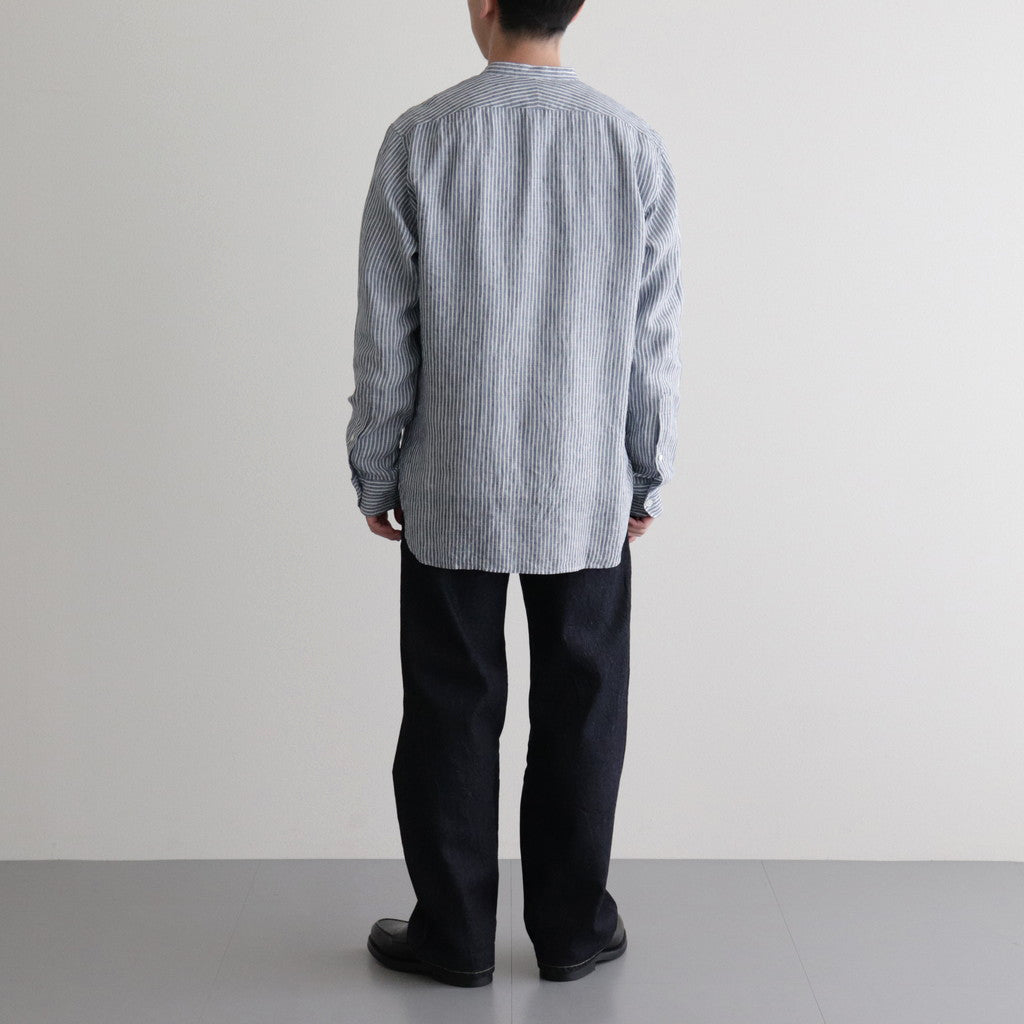 Grandad Collar Stripe Shirt #Navy Stripe [6041-1102]