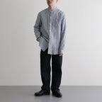 Grandad Collar Stripe Shirt #Navy Stripe [6041-1102]