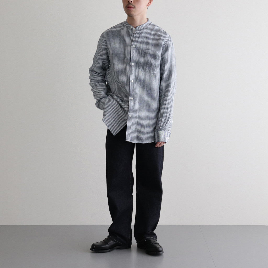 Grandad Collar Stripe Shirt #Navy Stripe [6041-1102]