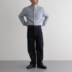 Grandad Collar Stripe Shirt #Navy Stripe [6041-1102]