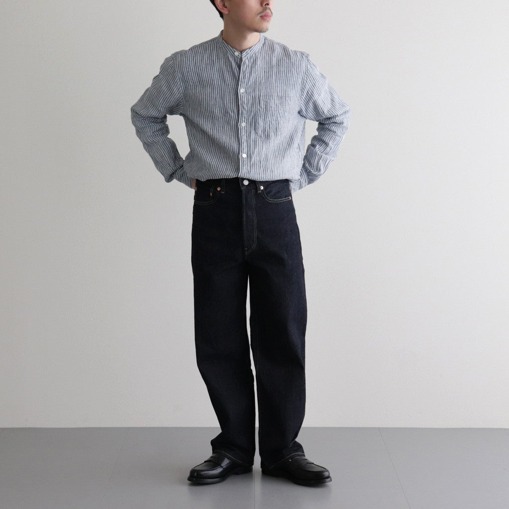 Grandad Collar Stripe Shirt #Navy Stripe [6041-1102]