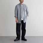 Grandad Collar Stripe Shirt #Navy Stripe [6041-1102]