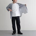 Grandad Collar Stripe Shirt #Navy Stripe [6041-1102]