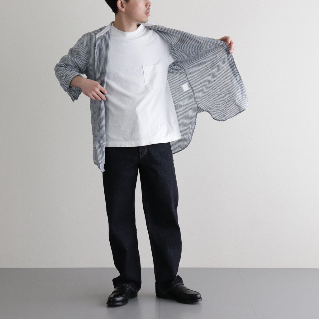 Grandad Collar Stripe Shirt #Navy Stripe [6041-1102]